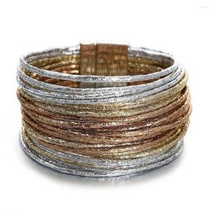 Charm Bracelets ALLYES Vintage Triple Color Leather Bracelet For Women Glitter Filled Slim Strips Bangles & Party Jewelry