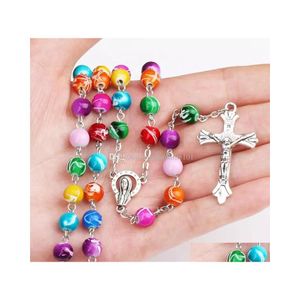 H￤nge halsband katolska radband Madonna Jesus Cross Halsband Pendants Pearl Bead Chain Fashion Belief Smycken f￶r kvinnor barn Drop Dhogd