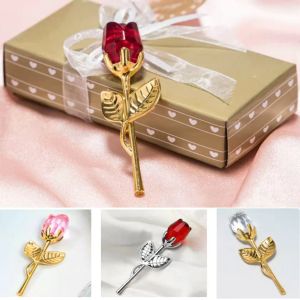 Rose Flower With Box Valentines Day Gifts Crystal Golden Monther Day Wedding Birthday Promotion Shop Celebrates Gift