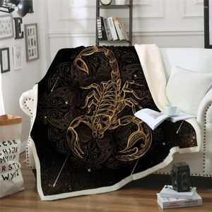 Coperte Coperta Scorpione dorato Boho Meteor Scorpio Biancheria da letto Divano vintage Costellazione di velluto Doppio spessore