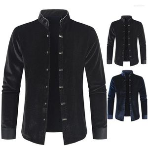 Camisas casuais masculinas Men Velvet Man Solid Shirt Solp Stand Collar Slave Moda Longa Moda Roupas