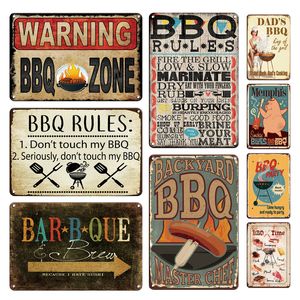 Other Hand Tools Pop BBQ Zone Metal Plate Tin Sign Retro Backyard Bar Garden Decor Plaques Vintage Barbecue Rules Poster Home Accessories 221206