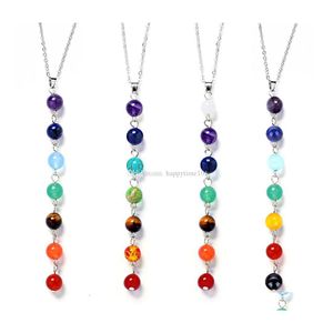 Pendant Necklaces Healing Stone Yoga Necklace Good Plating Handmade Seven Chakra Amethyst Lapis Turquoise Jasper Amber For Man And W Dh5U4