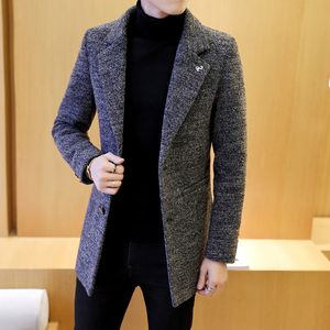 Misto lana da uomo Autunno Inverno Sottile Solido Cappotto in misto lana da uomo Maschio Giacca a vento media lunga in cotone Giacca calda Soprabito M3XL Panno superiore grigio 221206