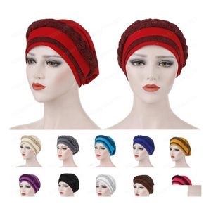 Beanie/Kafatası Kapakları Kadın Saç Dışı Müslüman Örgü Türban Wrap ER Kanser kemo kap şapka Hindistan Glitter Bonnet Beanies Sklies Moda DH3BJ