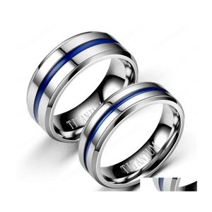 Bandringe Edelstahl Blue Ribbon Ring Band Finger Groove Ringe Hochzeitsgeschenk Modeschmuck Für Frauen Männer Drop Lieferung Dhrnk