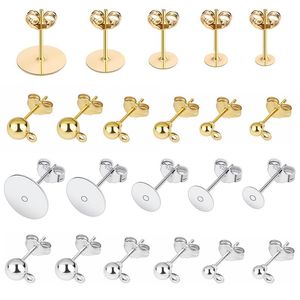 50pcs lot Silver Plated Blank Post Earring Studs Base Pin With Earring Plug Findings Ear Back DIY Jewelry Making Accessories
