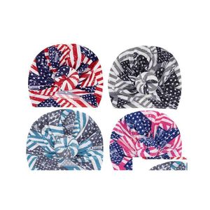 Beanie/Totenkopfkappen Europa Säugling Babymütze Knoten Sterne Bedruckte Kopfbedeckung Amerika Flagge Kind Kleinkind Kinder Mützen Turban Donuts Hüte Chil Dhtxo