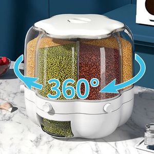 Food Savers Storage Containers Large 360° Rotating Rice Barrels Sealed Cereal Dispenser Tank Grain Box Kitchen 221207