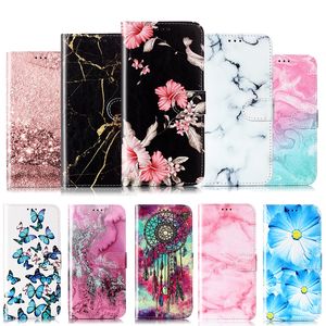 Casos de carteira de couro para Samsung S23 Ultra Plus A54 A34 A04E A33 A53 A73 A04S A04 A23 A14 5G Dreamcatcher Flower Butterfly Bolsa de mármol