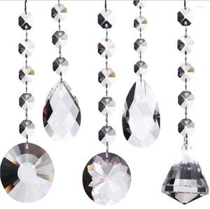 Ljuskrona Crystal Camal 2st Clear Drop Pendant Prismor w/ Octagonal Bead Garland Chain Lamp Lighting Part