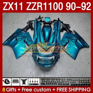 OEM Fairings For KAWASAKI NINJA ZZR1100 ZX 11 R 11R 1990-1992 Body 164No.57 ZX-11 R ZZR 1100 CC ZX-11R ZZR-1100 ZX11R 90 91 92 ZX11 R 1990 1991 1992 Fairing Kit cyan black blk