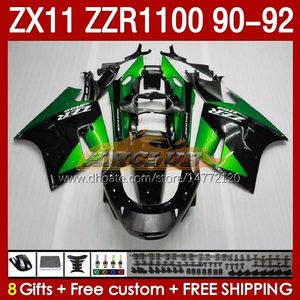 OEM Fairings dla Kawasaki Ninja ZZR1100 ZX 11 R 11R 1990-1992 Body 164NO.79 ZX-11 R ZZR 1100 CC ZX-11R ZZR-1100 ZX11R 90 91 92 ZX11 R 1990 1991 1992 Greey Green Standar