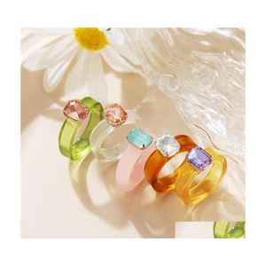 Klusterringar harts akryl chunky ring colorf strass designringar för kvinnor geometriska smycken present c3 droppleverans dhgic