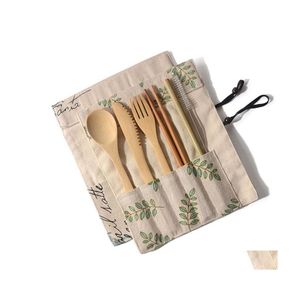 Dinnerware Sets Canvas Bag Tableware Table Capticks Spoon Fork Dinnerware Dinnerware Set Outdoors Travel Dinner Service Kit com vários Dhrob