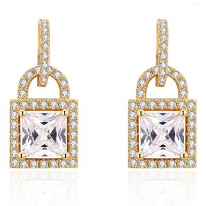 Dangle Earrings Gold Color Hanging Lock Drop Luxury Cubic Zirconia Charm For Women Wedding Engagement Jewelry Bridal