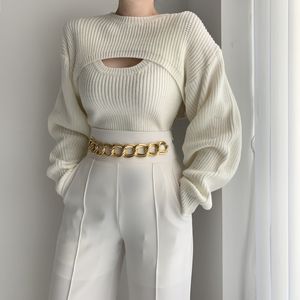 Women s Sweaters Autumn Korean Style Women Fashion Casual Knit Vest Top Two Piece Set Female Outer Wear Pullover 221206