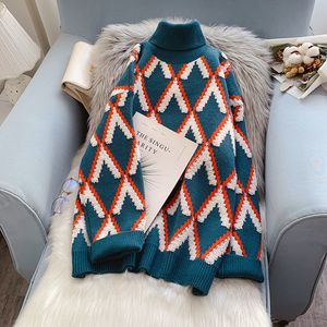 Swetry dla kobiet mody Turtleeck Sweater Korean Winter Pullover Zakres duży rękaw z długim rękawem Lady Argyle 221206