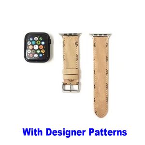 Modedesigner-Lederarmbänder für Apple Watch-Bänder 7 6 5 4 3 2 40 mm 44 mm 38 mm 42 mm 41 mm 45 mm Armband iWatch 49 mm Gürtel Grau-Blumen-Smartwatch-Armband L-Buchstaben-Armband