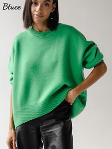 女性のセーターが編まれた不規則なo-neckプルオーバーゆるい太い暖かい女性ジャンパー冬の女性ソフト長袖セーター221206