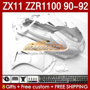 OEM-mässor för Kawasaki Ninja ZZR1100 ZX 11 R 11R 1990-1992 BODY 164NO.53 ZX-11 R ZZR 1100 CC ZX-11R ZZR-1100 ZX11R 90 91 92 ZX11 R 1990 1991 1992 Fairing Kit White Glossyy