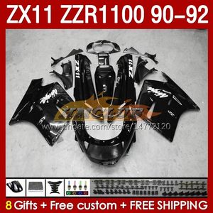 Fullst￤ndiga m￤ssor f￶r Kawasaki Ninja ZX 11 R 11R ZX11 R ZZR1100 ZX11R 90 91 92 BODY 164NO.123 ZZR 1100 CC ZX-11R ZZR-1100 1990 1991 1992 ZX-11 R 90-92 ABS FAIRING KIT GLOSSY Black