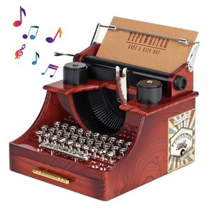 Decorative Objects Figurines Wooden Hand Crank Queen Classic Typewriter Model Music Box Wood Metal Antique al es Toys Christmas Gift 221206