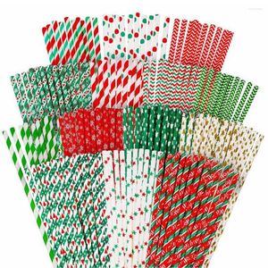 Christmas Decorations 25pcs Paper Straws Snowflake Drinking Straw For Home Xmas Happy Year 2022 Noel Party Supply