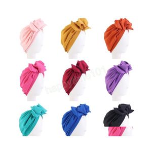 Beanie/Totenkopfkappen Damen Hijabs Turbankappe Afrikanische Kopfwickel Große Schleife Muslimische Frauen Schal Elegante Retro-Blumenkappen Kopfbedeckung Drop Dh0Kj