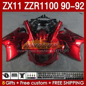 カワサキニンジャZXのフルフェアリング11 R 11r ZX11 R ZZR1100 ZX11R 90 91 92ボディ164NO.102 ZZR 1100 CC ZX-11R ZZR-1100 1990 1991 1992 ZX-11 R 90-92 ABSフェアキットレッドフレーム