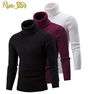 Herrtröjor Autumn Winter Men Solid Color Long Sleeve Turtle Neck Pullovers Slim Twist Stickers Top Mens 221206