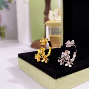 brand luxury clover designer rings for women white diamond crystal 18K rose gold sweet 3 leaf flowers love heart nail ring jewelry