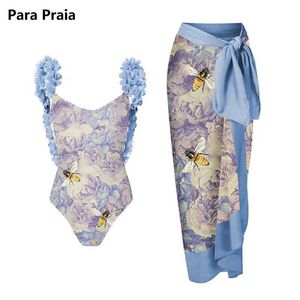 Zestawy biustonoszy Para Praia Nowy kwiat 3D Retro One Piece Swimsuit z osłoką 2023 Kobiety Squa -Fair Monokini Beach Sukietkę Kącik Kąpienia T221206