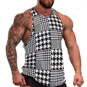 Men's Tank Tops Houndstooth Top Black And White Patchwork Trendy Daily Bodybuilding Mens Pattern Sleeveless Vests Big Size
