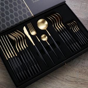 Dinnerware Sets Birthday Cutlery Stainless Steel Matte Black High Quality Breakfast Fork Spoons Modern Dinner Kitchen Cuisine Tableware