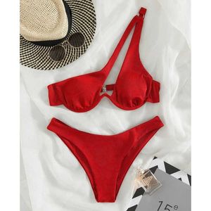 Bras Sets COOBBU Sexy Bikini Set One Shoulder Bikini Solid Women Swimsuit Swimwear Push Up Bathing Suit Brazilian Biquini Summer Beachwear T221206