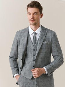 Męskie garnitury 60% wełny retro szary hodowca tweed zima zagęszcza ciepły brytyjski styl męski garnitur szczupły blezer ślub dla mężczyzn 3 sztuki