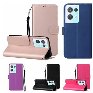 PU Plain Wallet Leather Cases For OPPO Reno 8 Lite 5G Pro A74 A54 A93 Find X5 A76 A17 A94 A57 2022 A77 Magnetic Holder Flip Cover Lanyard Credit ID Card Slot Pouch Purse