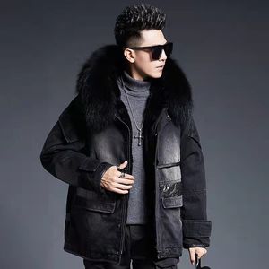 Kaninchen Fell Mantel Winter Denim Jacke Jeans Mit Kapuze Verdicken Warme Outwear Männliche Kleidung Lässige Parkas Männer Streetwear Tops Plus Größe xxxl