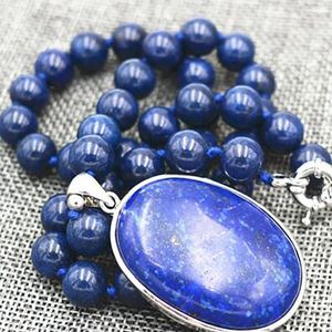 Vacker 8mm Blue Lapis Lazuli Beads 13x25mm Pendant Necklace 18 