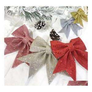 Dekoracje świąteczne 2PCS/Set Bowknot Dekoracje świąteczne Bling Glitter Xmas Tree Ornaments Decor do domu Drop dostawa ga dhghh