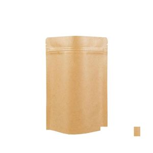 Sacos de embalagem 11 tamanhos de papel marrom kraft stand -up stand -up stand -up selvable selvable zip bolsa interna com papel alimentos saco de embalagem com t dhijg