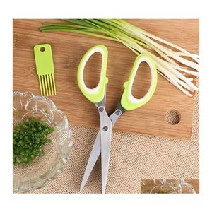 Kitchen Scissors Stainless Steel 5 Layers Scissor Kitchen Accessories Mti Function Scallion Shredded Scissors Shears Clippers Drop D Dhnkc