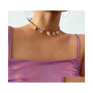 Nette schmetterlingsförmige Halskette mit farbigem FL-Strass-Link-Ketten-Choker für Frauen-Partei-Schmuck-Charme-C3-Drop-Lieferung Ne Dhkul
