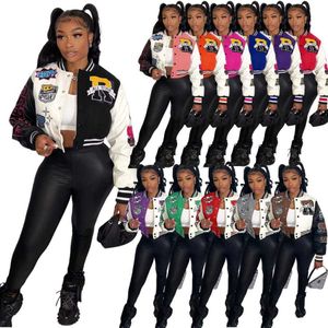 Women Letter Printed Double Threaded Baseball Jacket Varsity Coat Desinger 2023 New Cropped Patchwork Button Letterman Jackets 11 Colours