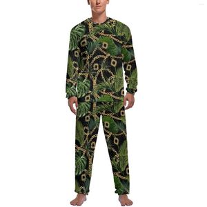 メンズスリープウェアバロックプリントパジャマトロピカルパームは男性の長袖パジャマセット2ピース睡眠冬のデザインバースデーギフト