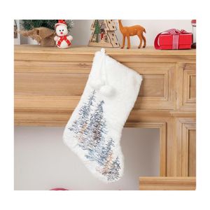 Christmas Decorations 10X18Inch Christmas Stocking Snowy White Cozy Faux Fur Xmas Fireplace Hanging Sock Decorative For Family Party Dhbjh