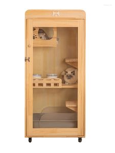 Cat Carriers YY Solid Wood Villa Cage Small With Toilet Integrated Two Layers