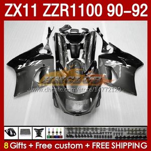 OEM Fairings For KAWASAKI NINJA ZZR1100 ZX 11 R 11R 1990-1992 Body 164No.72 ZX-11 R ZZR 1100 CC ZX-11R ZZR-1100 ZX11R 90 91 92 ZX11 R 1990 1991 1992 Fairing Kit grey black blk