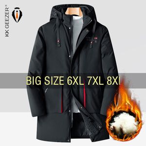 Erkekler Aşağı Parkas kış uzun pamuklu ceket erkek 6xl 7xl 8xl kalın sıcak kapüşonlu rüzgar geçirmez büyük boy yastıklı su geçirmez gevşek palto artı boyut 221207